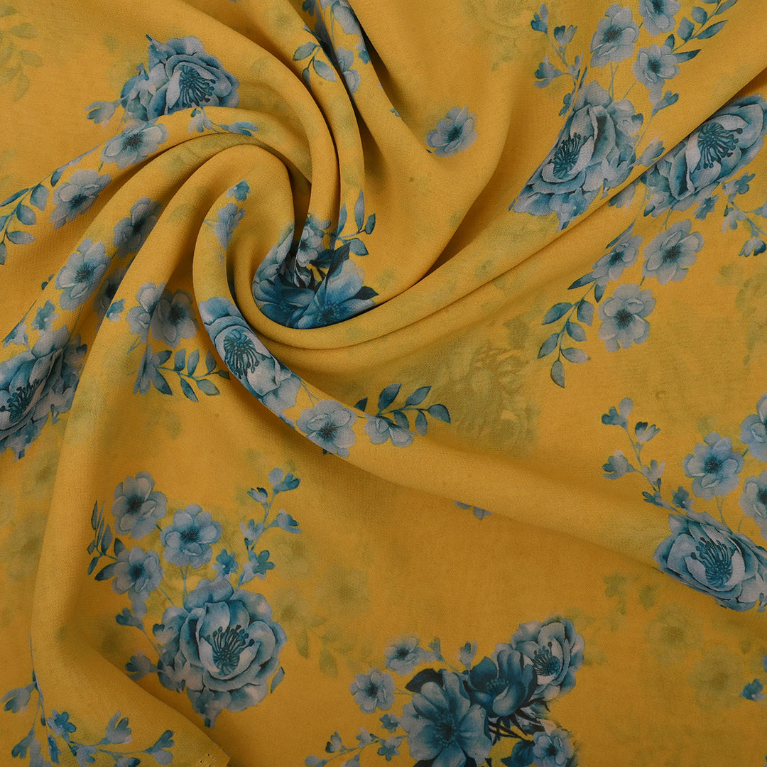 Light Chrome Yellow Georgette Fabric With Floral Print