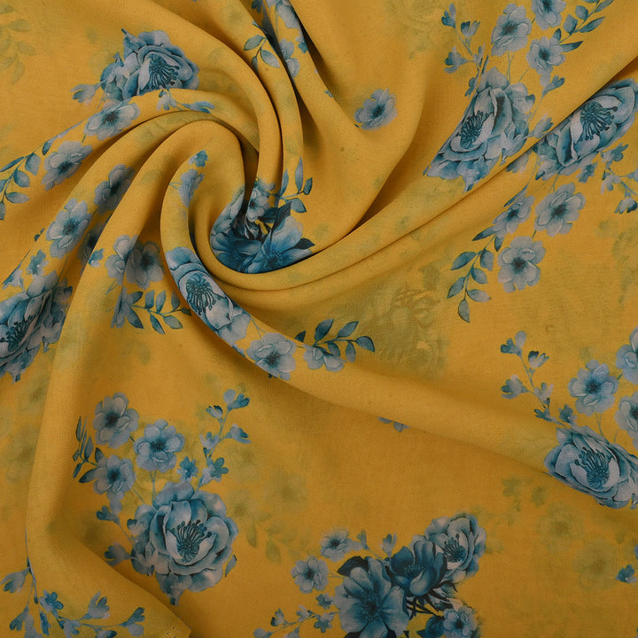 Light Chrome Yellow Georgette Fabric With Floral Print