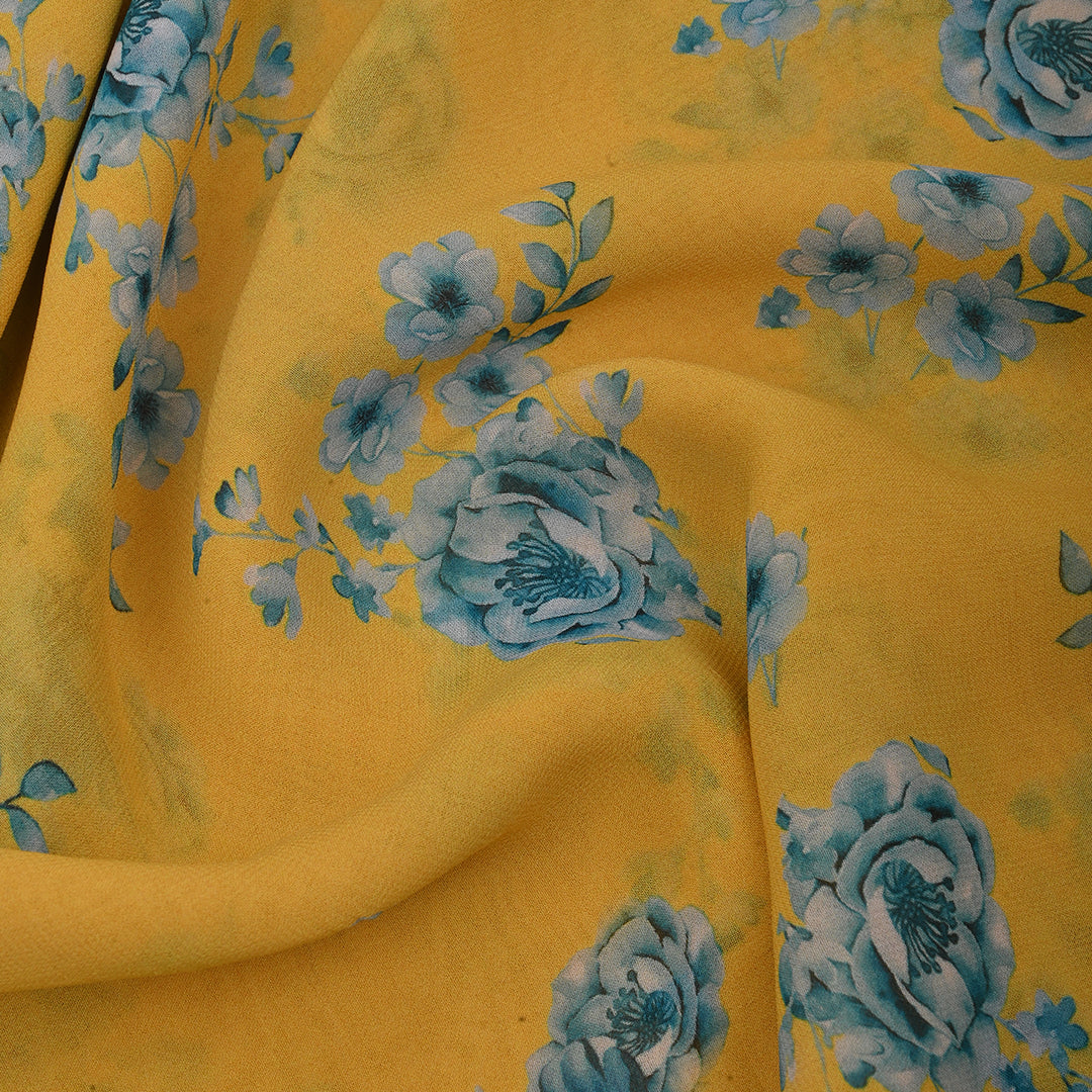 Light Chrome Yellow Georgette Fabric With Floral Print