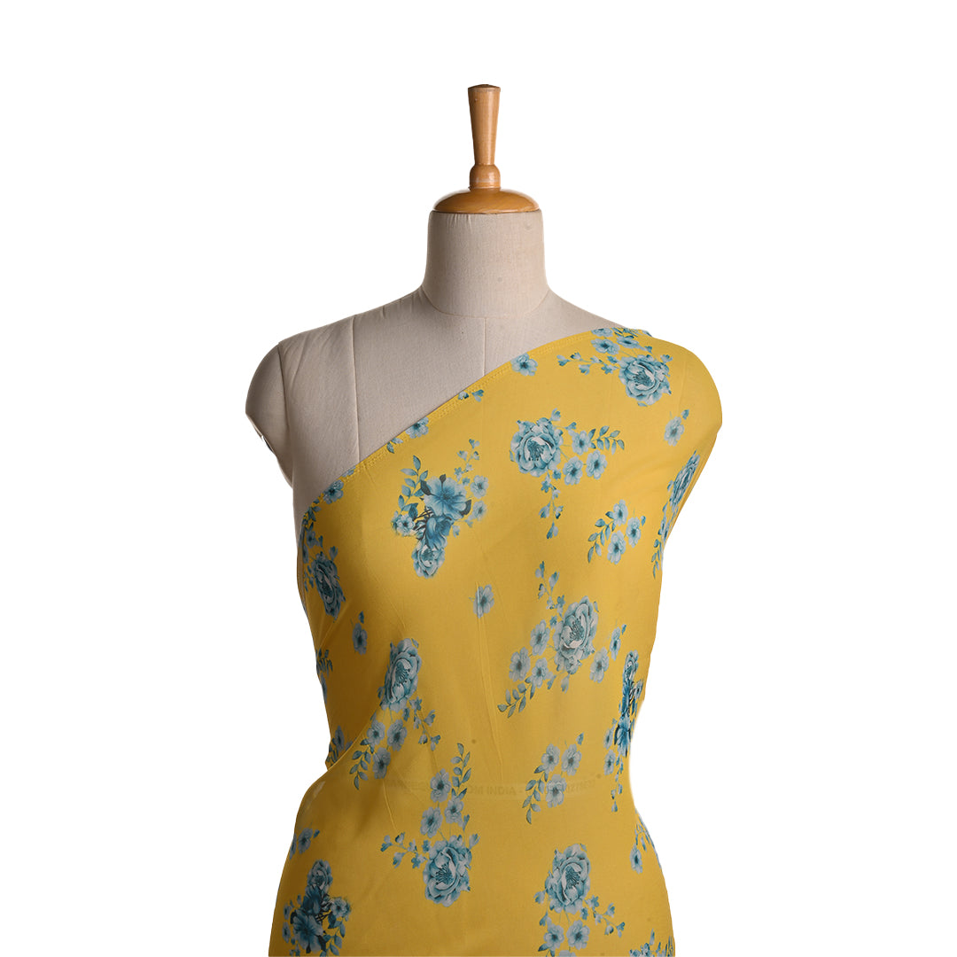 Light Chrome Yellow Georgette Fabric With Floral Print