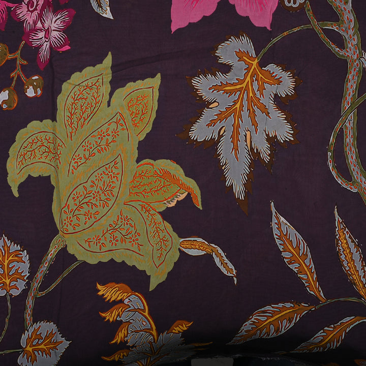 Dark Purple Satin Fabric With Floral Print