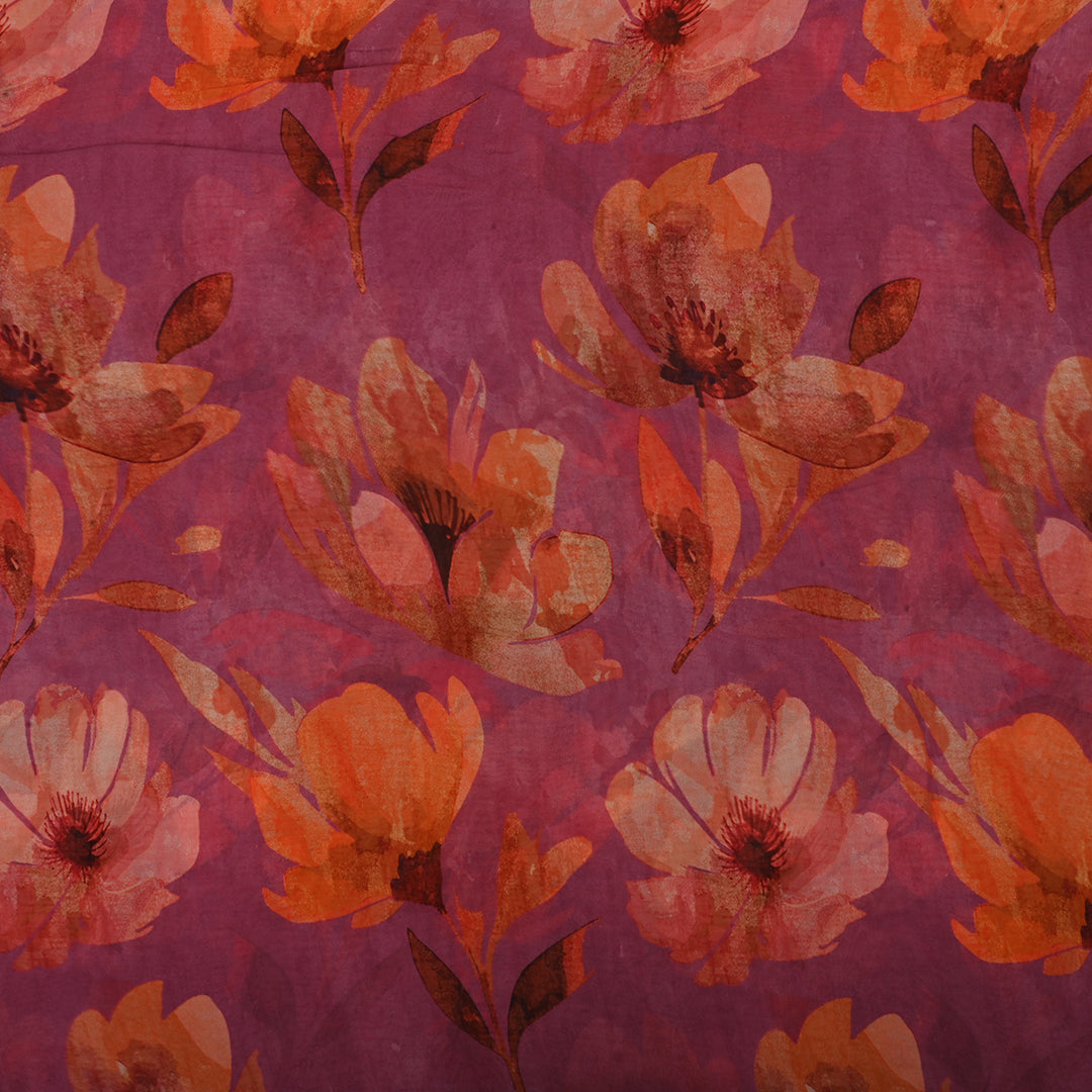 Mulberry Purple Georgette Fabric With Floral Print