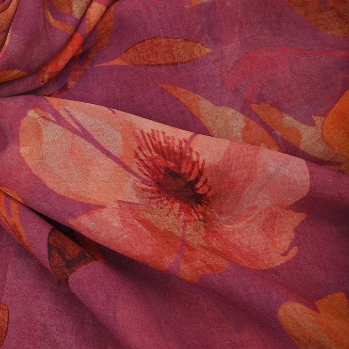 Mulberry Purple Georgette Fabric With Floral Print