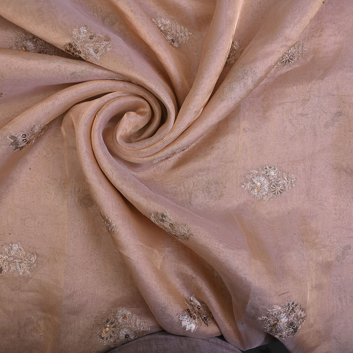 Beige Embroidery Tissue Fabric With Butta Pattern