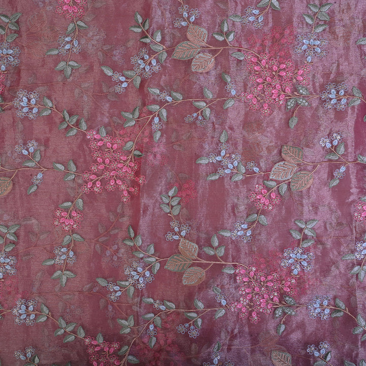 Onion Pink Embroidery Tissue Fabric