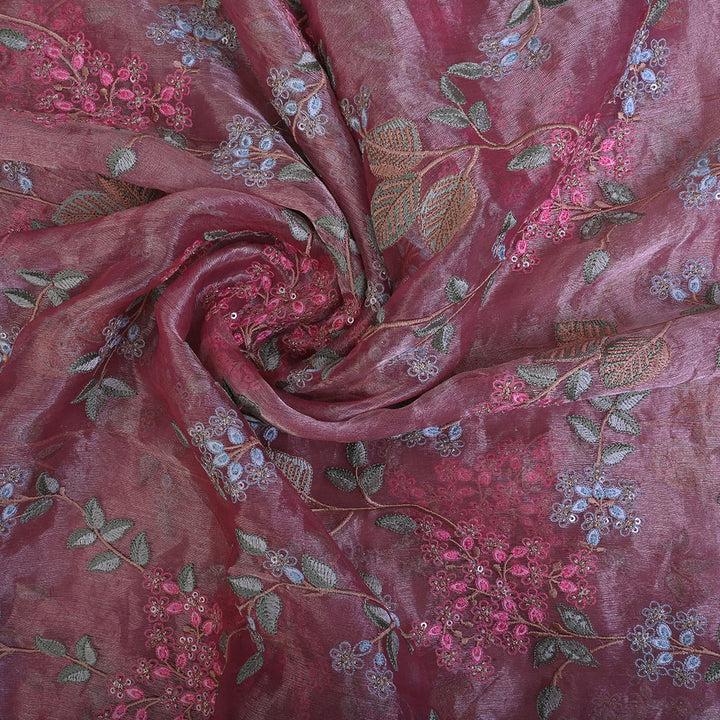 Onion Pink Embroidery Tissue Fabric