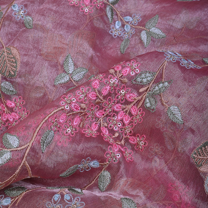 Onion Pink Embroidery Tissue Fabric