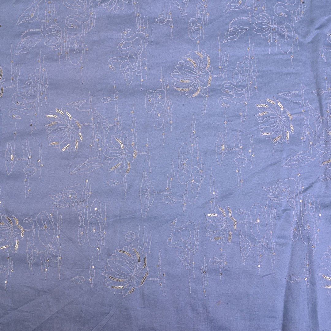 Powder Blue Chanderi Thread Embroidery Fabric