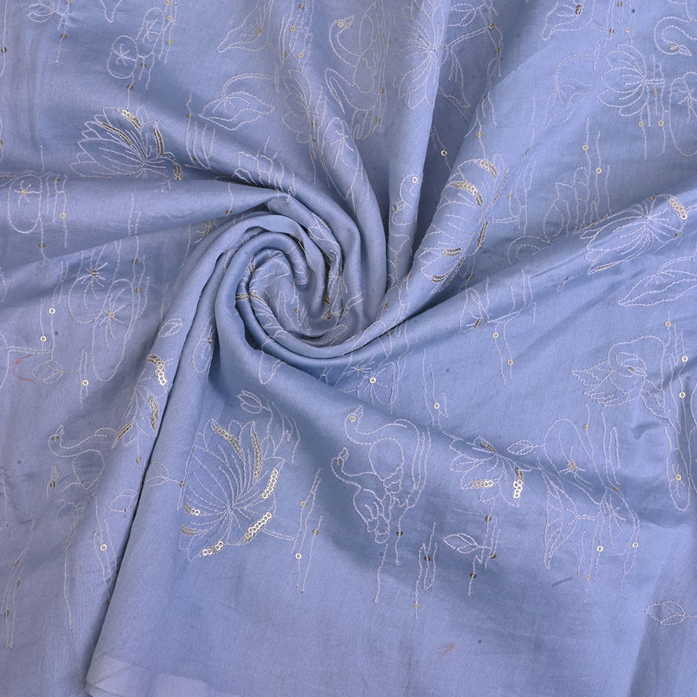 Powder Blue Chanderi Thread Embroidery Fabric