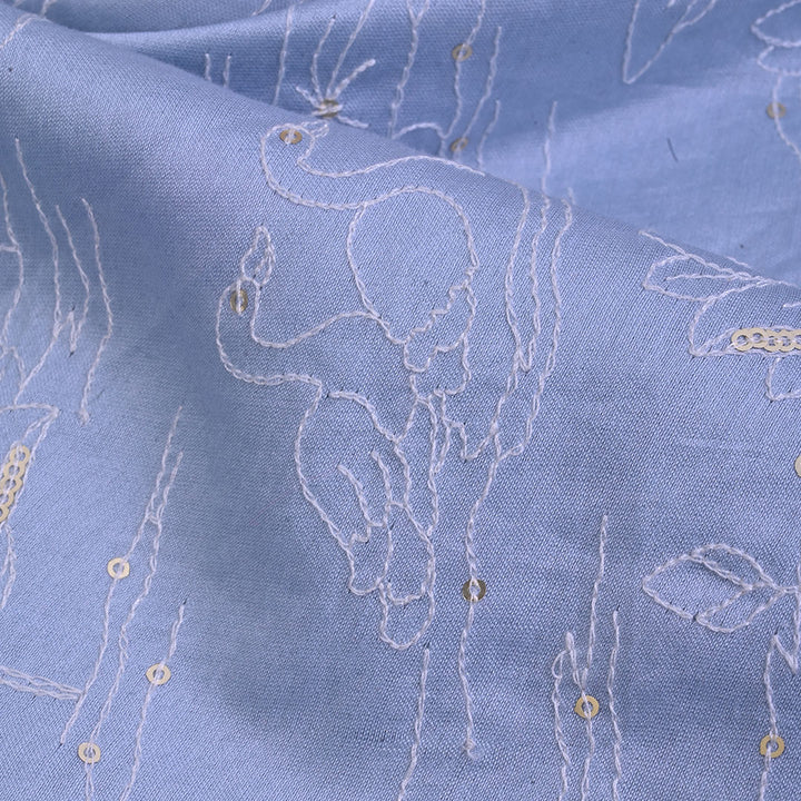 Powder Blue Chanderi Thread Embroidery Fabric