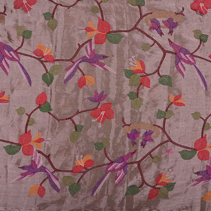 Stone Gray Kanchi Tissue Fabric With Floral Paithani Embroidery