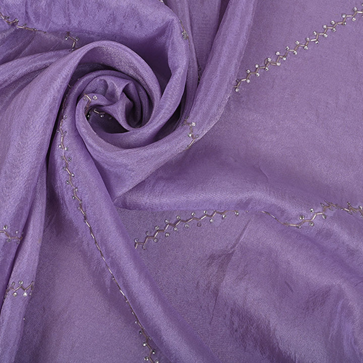 Thistle Purple Embroidery Tissue Silk Fabric With Geometrical Pattern