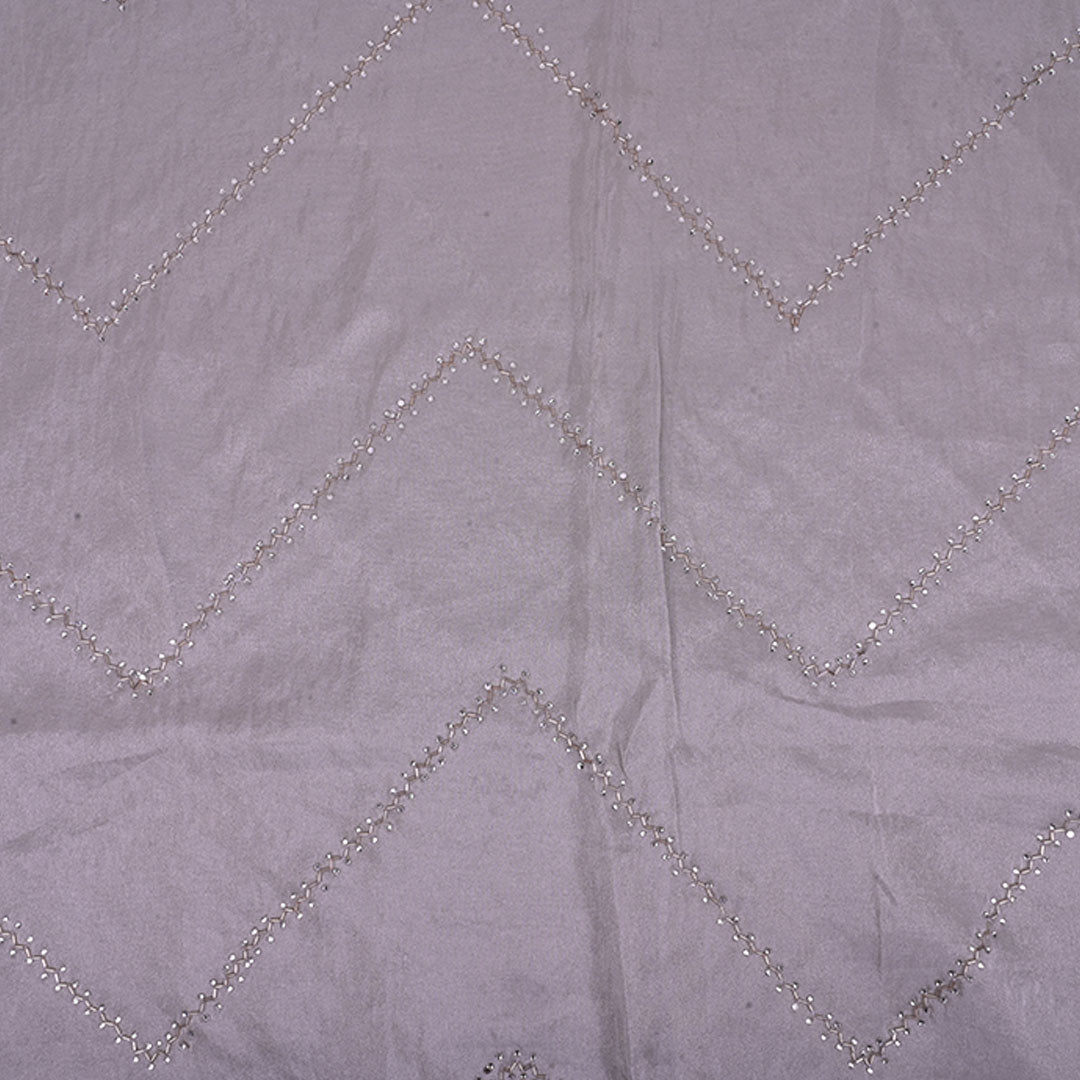 Silver Gray Embroidery Tissue Silk Fabric With Geometrical Pattern