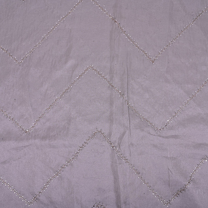 Silver Gray Embroidery Tissue Silk Fabric With Geometrical Pattern