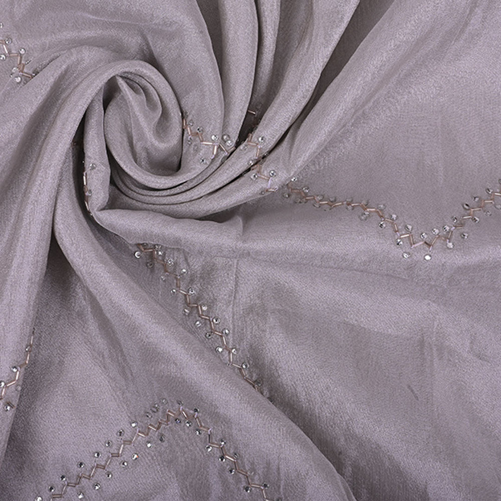 Silver Gray Embroidery Tissue Silk Fabric With Geometrical Pattern