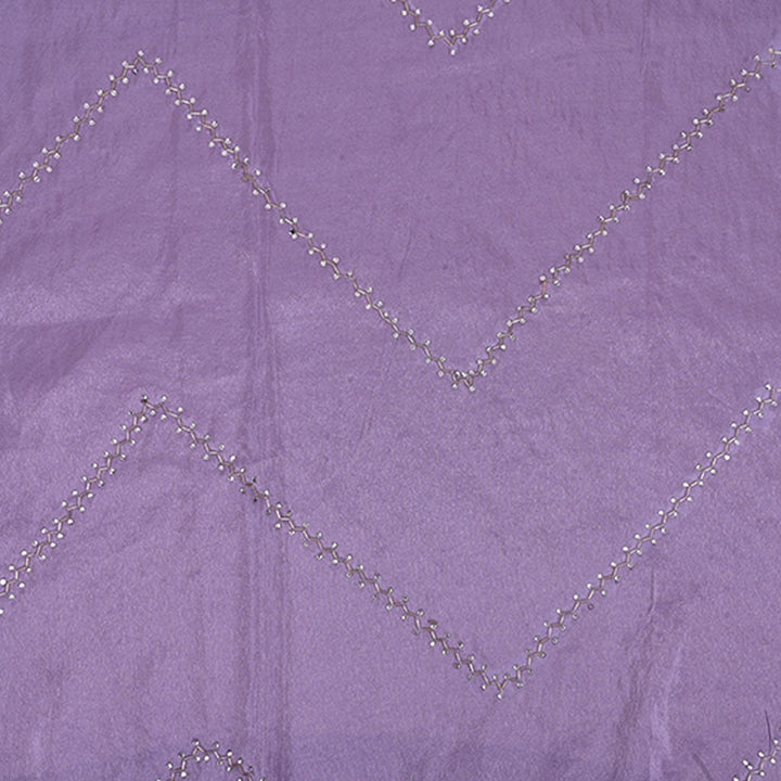 Periwinkle Purple Embroidery Tissue Silk Fabric With Geometrical Pattern