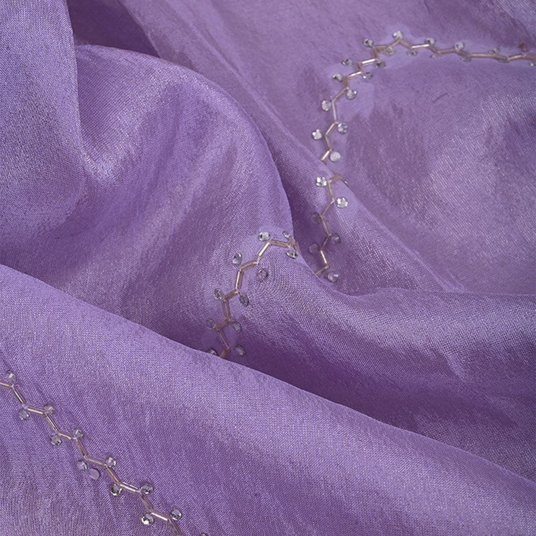 Periwinkle Purple Embroidery Tissue Silk Fabric With Geometrical Pattern