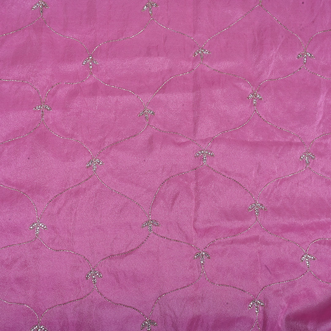 Mulberry Purple Embroidery Tissue Silk Fabric With Floral Grid Pattern