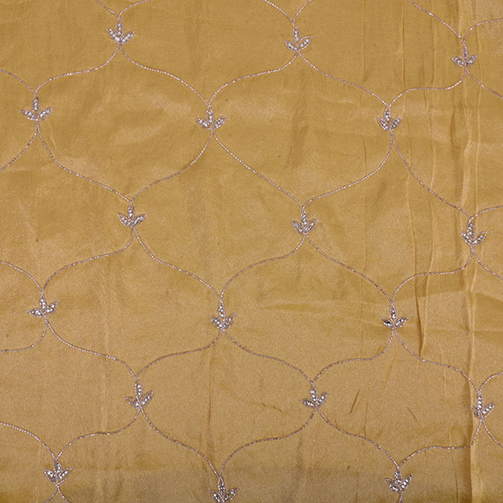 Pastel Yellow Embroidery Tissue Silk Fabric With Floral Grid Pattern