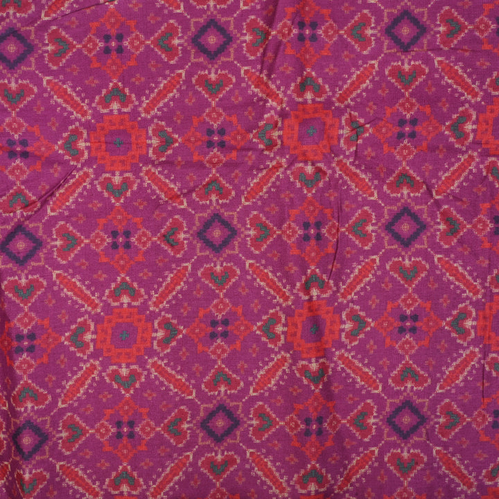 Magenta Purple Printed Tussar Fabric With Ikkat Patola Pattern