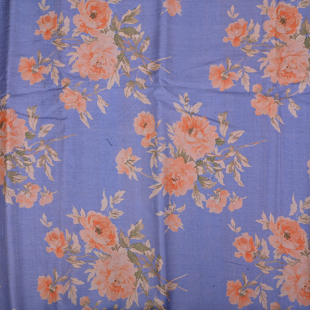 Lavender Printed Rawsilk Fabric With Floral Pattern