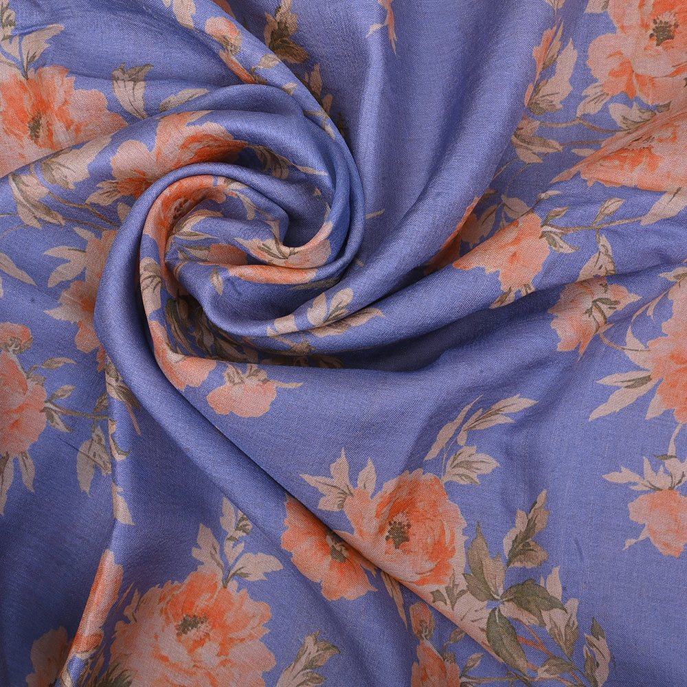 Lavender Printed Rawsilk Fabric With Floral Pattern