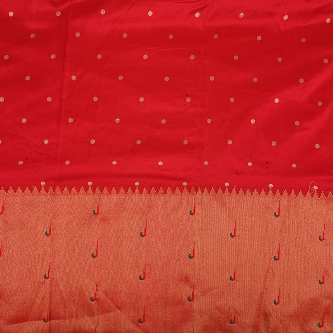 Chilli Red Paithani Fabric With Muniya Border