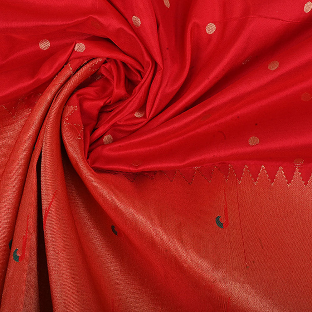 Chilli Red Paithani Fabric With Muniya Border