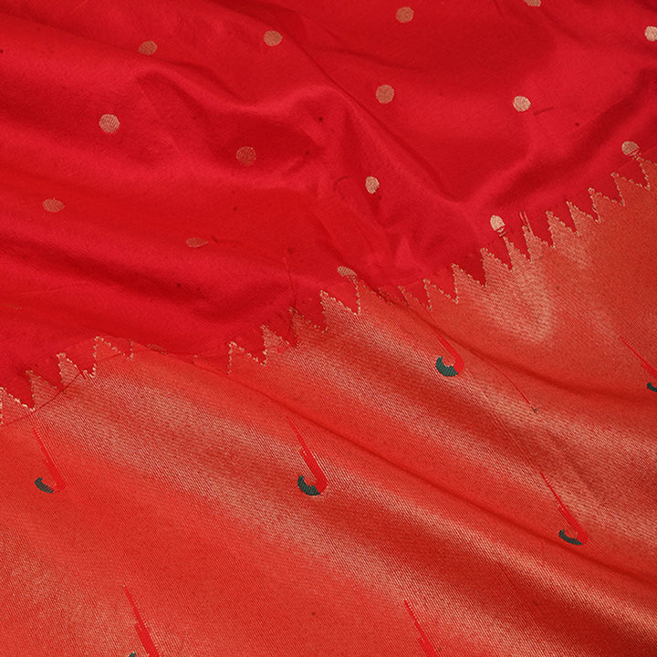 Chilli Red Paithani Fabric With Muniya Border