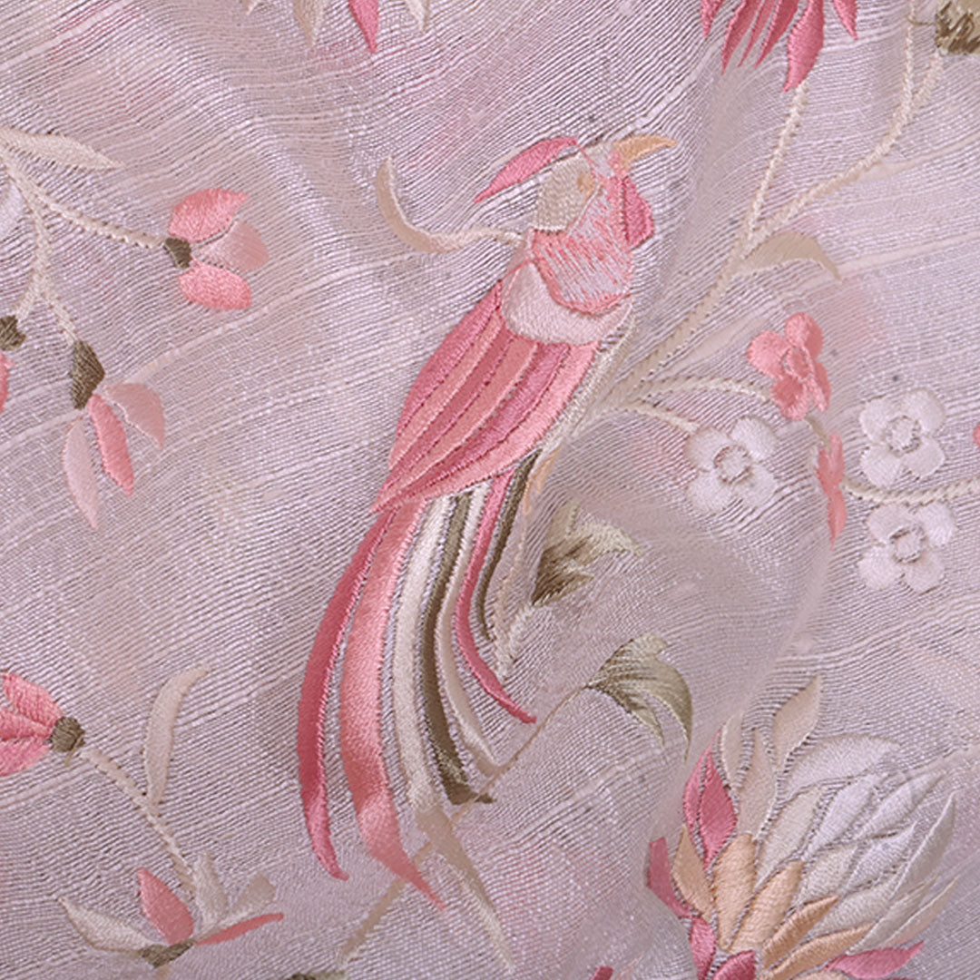 Pastel Cream Embroidery Rawsilk Fabric With Floral Pattern