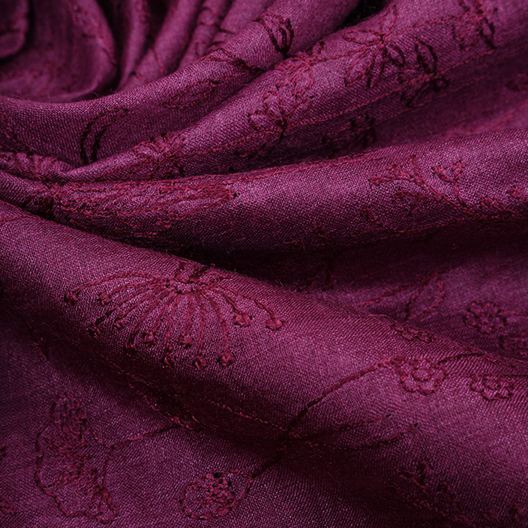 Tyrian Purple Embroidery Moonga Fabric