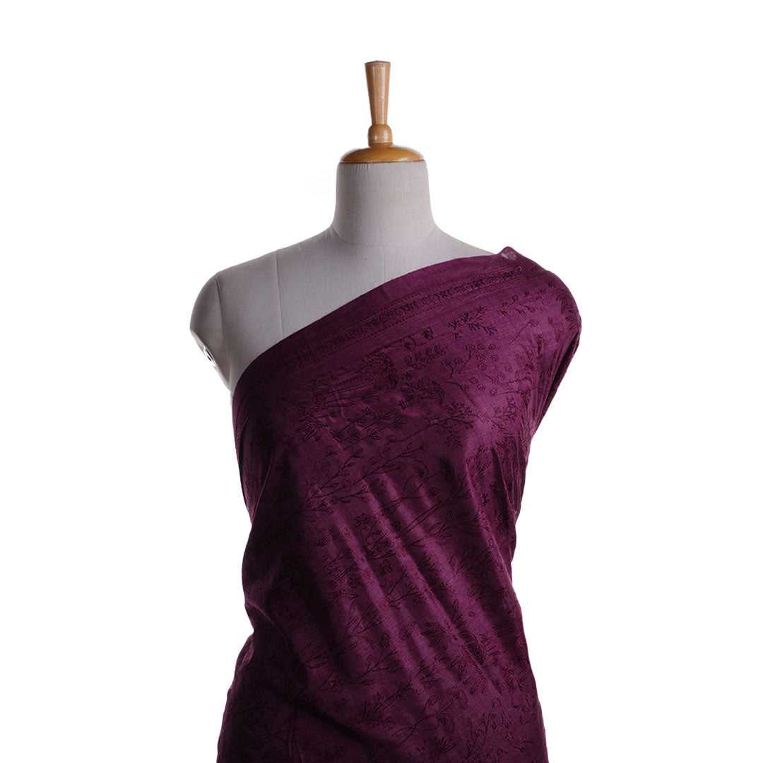 Tyrian Purple Embroidery Moonga Fabric