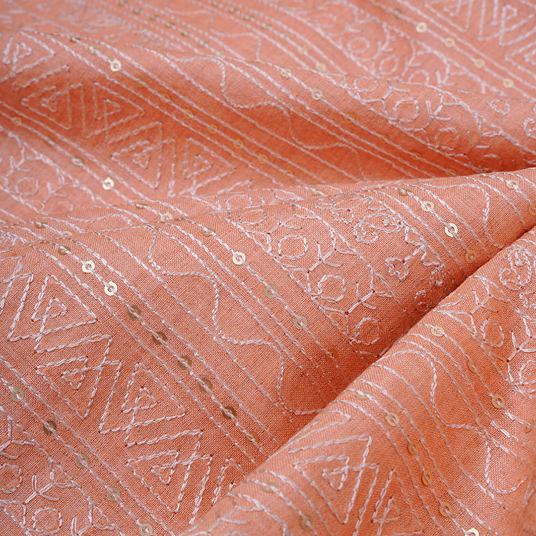 Pastel Peach Moonga Embroidery Fabric