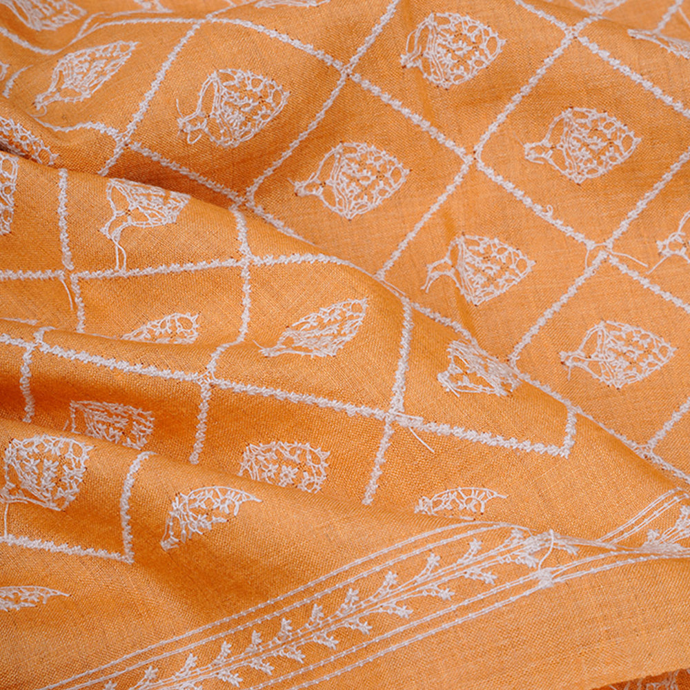 Yellow Orange Moonga Embroidery Fabric