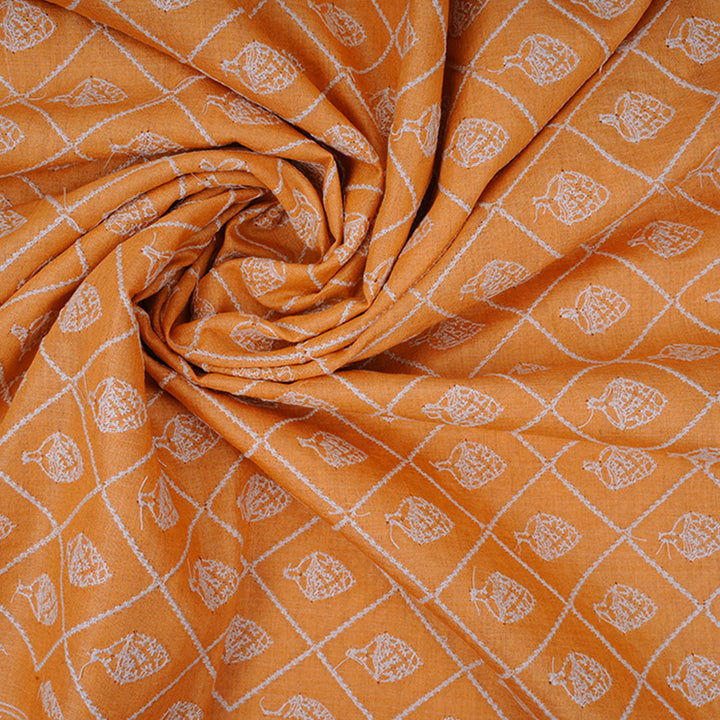 Yellow Orange Moonga Embroidery Fabric