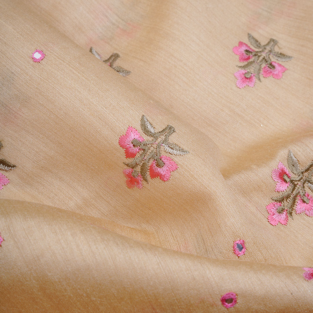 Champagne Brown Embroidery Moonga Fabric