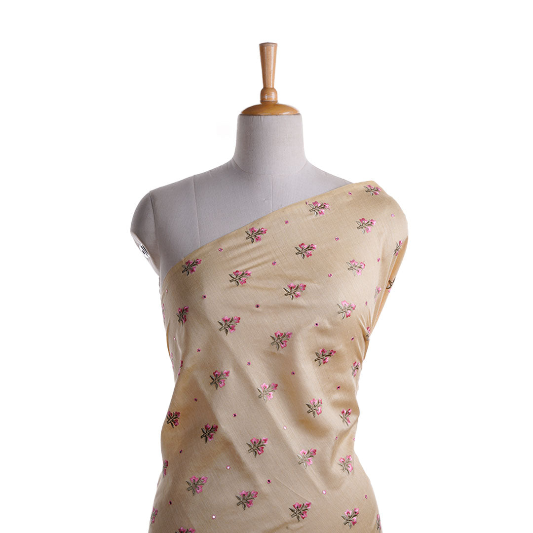 Champagne Brown Embroidery Moonga Fabric