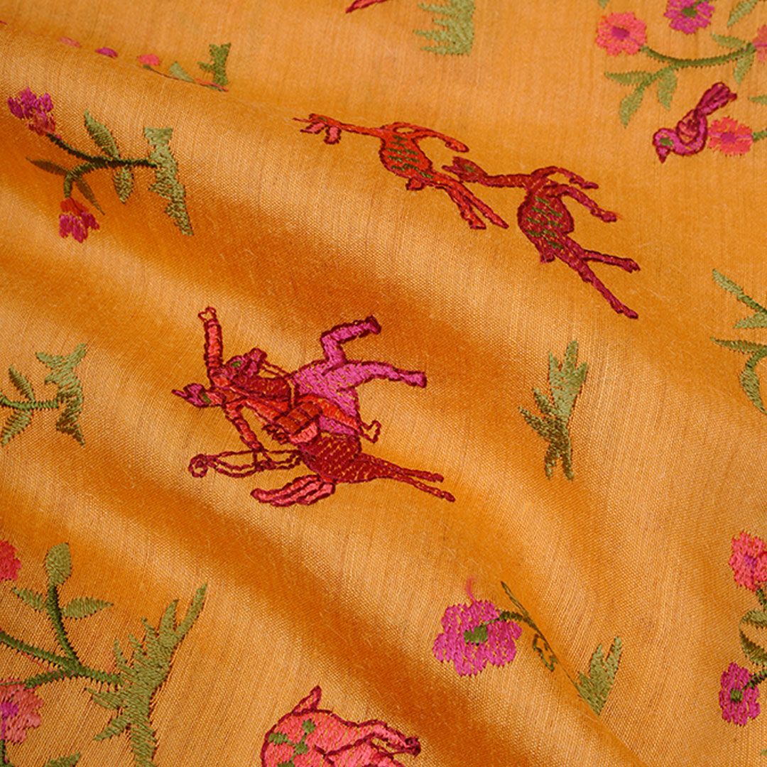 Deep Chrome Yellow Moonga Embroidery Fabric