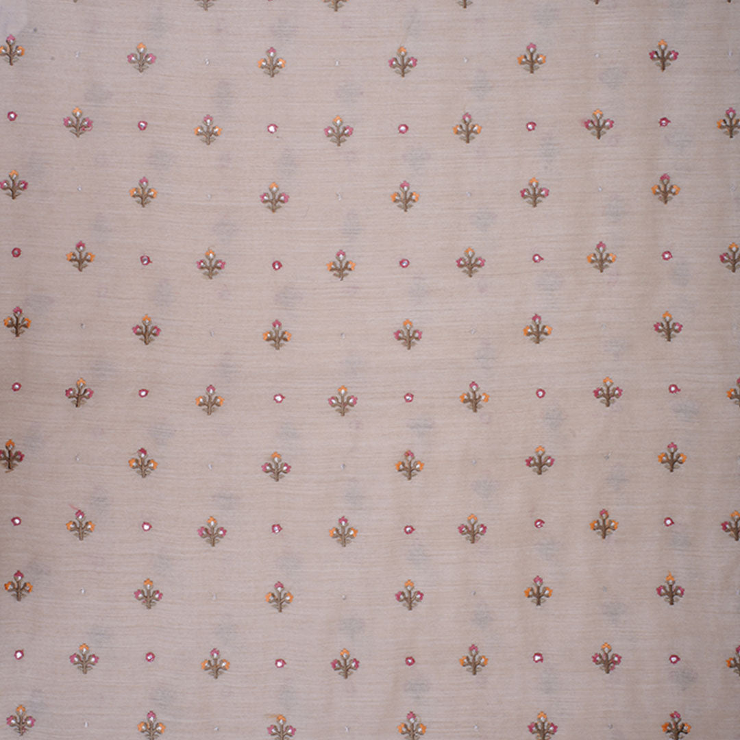 Cream Pink Moonga Embroidery Fabric