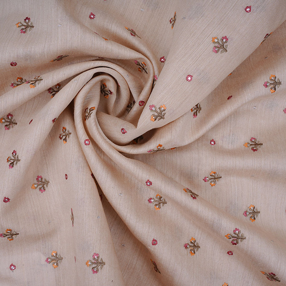 Cream Pink Moonga Embroidery Fabric