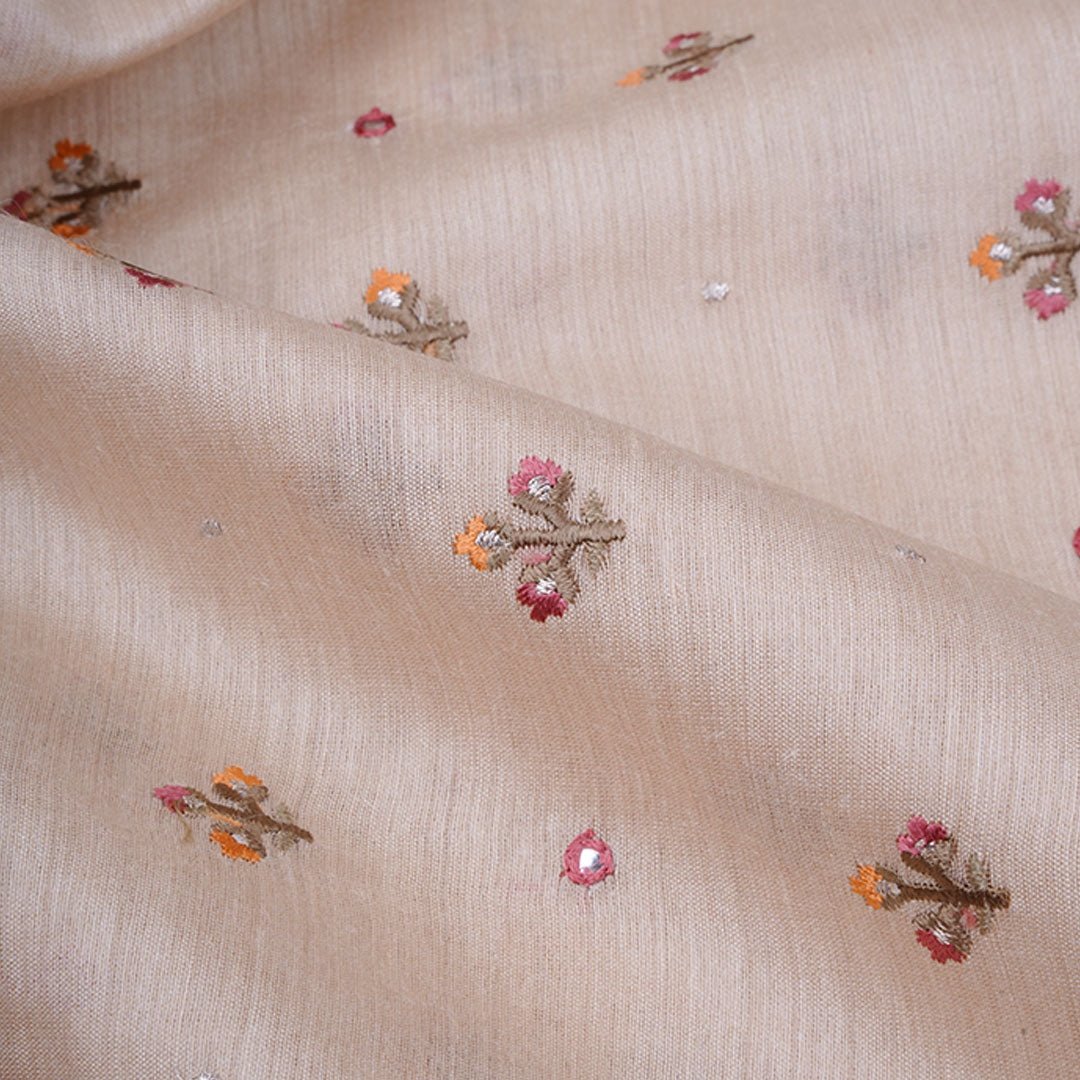 Cream Pink Moonga Embroidery Fabric