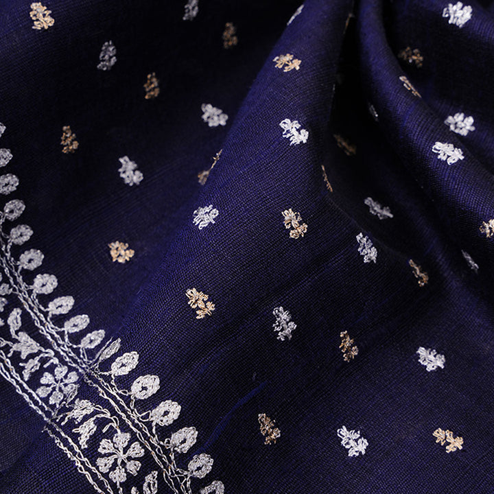 Dark Navy Blue Moonga Embroidery Fabric