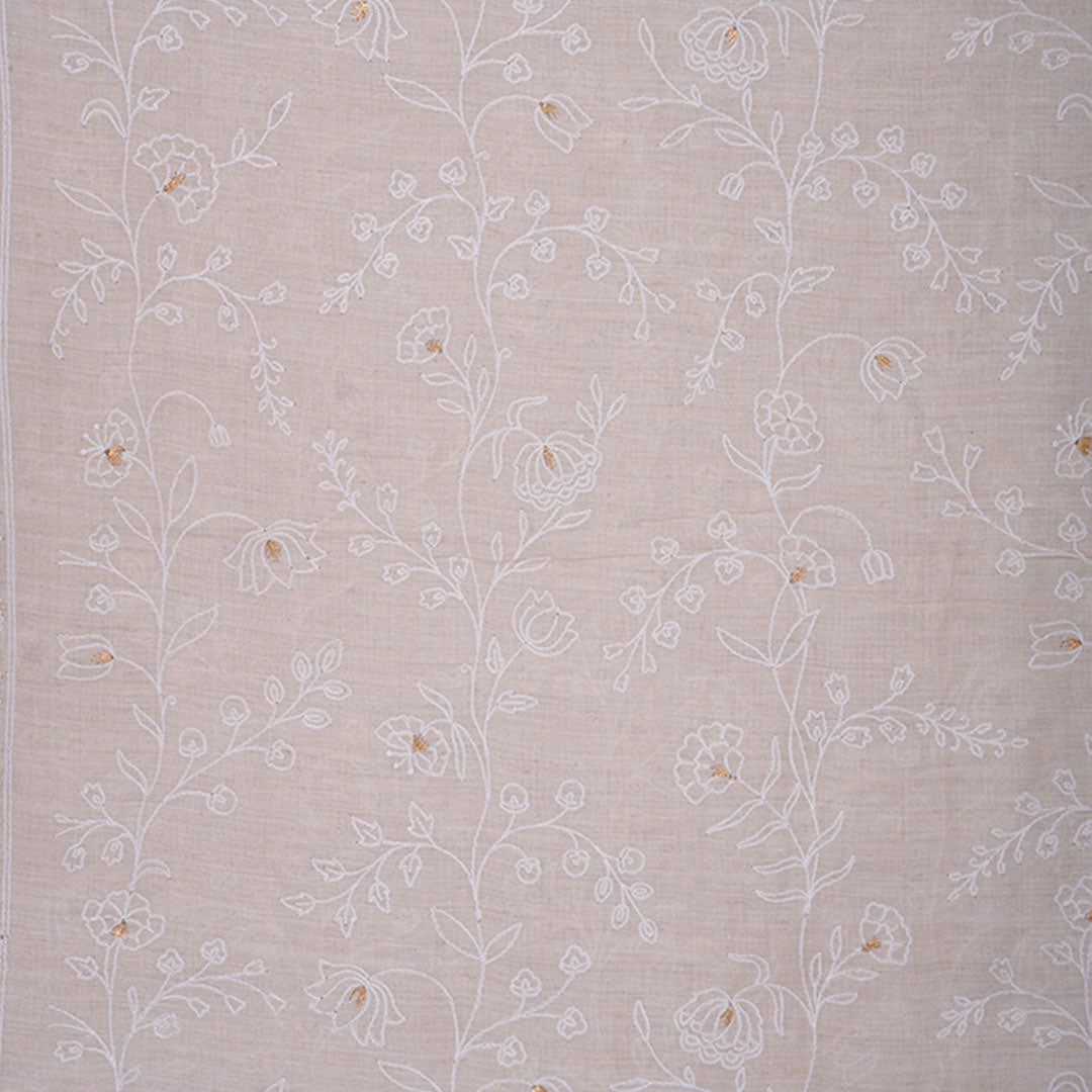 Coral Cream Moonga Embroidery Fabric