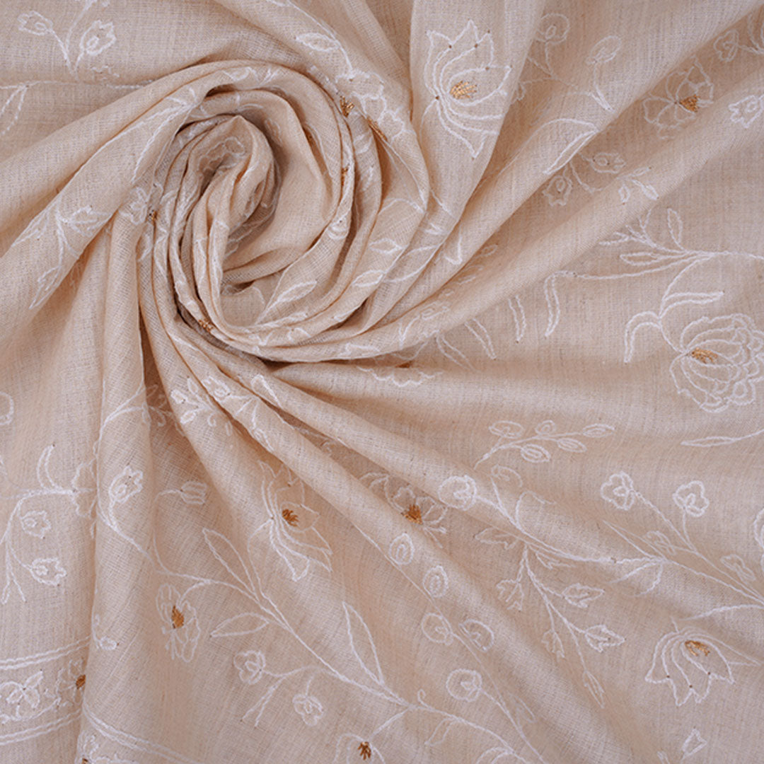 Coral Cream Moonga Embroidery Fabric