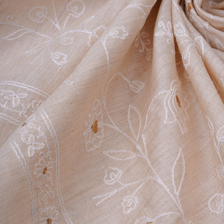 Coral Cream Moonga Embroidery Fabric