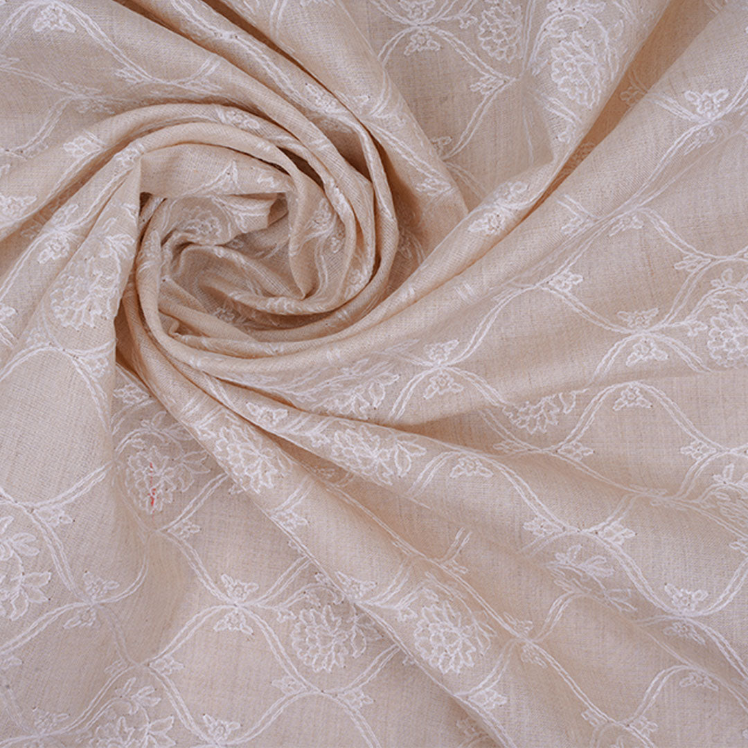 Coffee Cream Embroidery Moonga Fabric