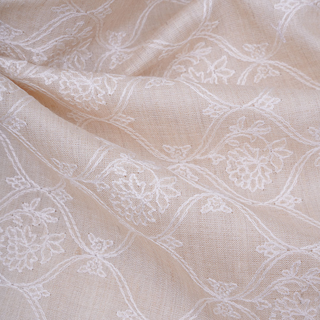 Coffee Cream Embroidery Moonga Fabric