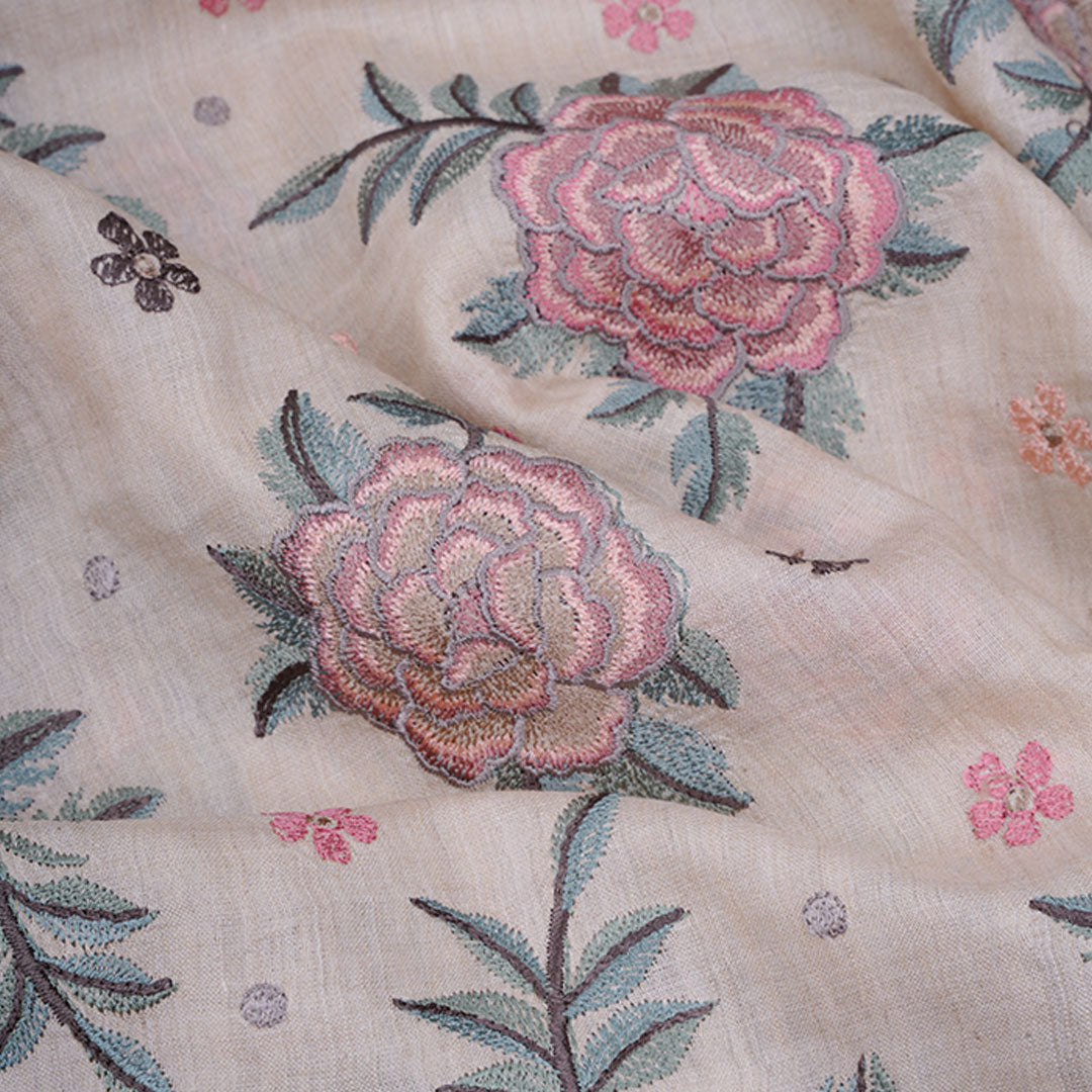 Pastel Cream Moonga Embroidery Fabric