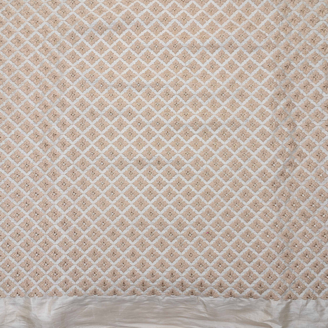 Ivory White Embroidery Rawsilk Fabric