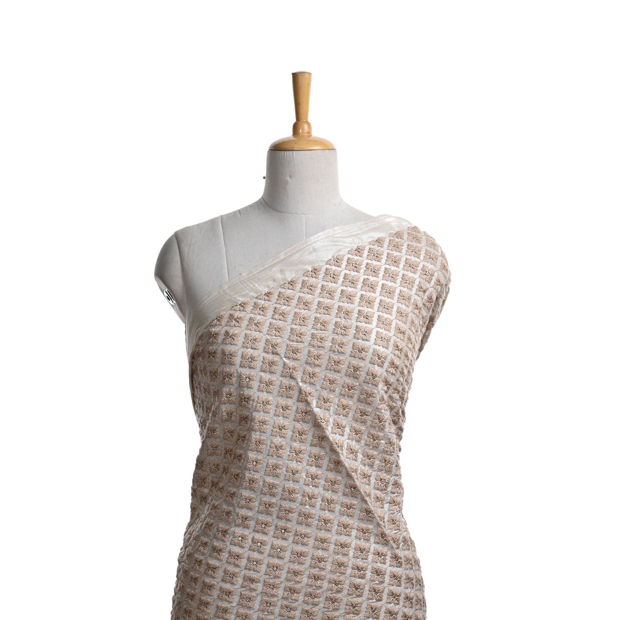 Ivory White Embroidered Raw Silk Fabric